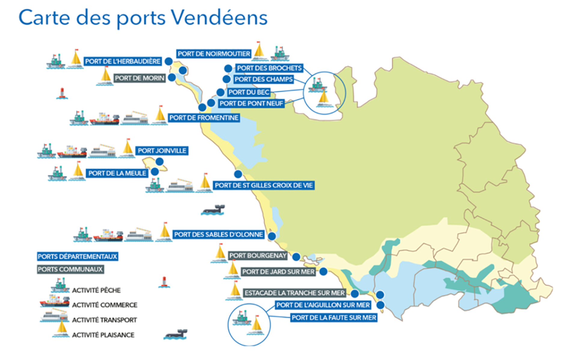 Carte du littoral vendéen et des ports départementaux