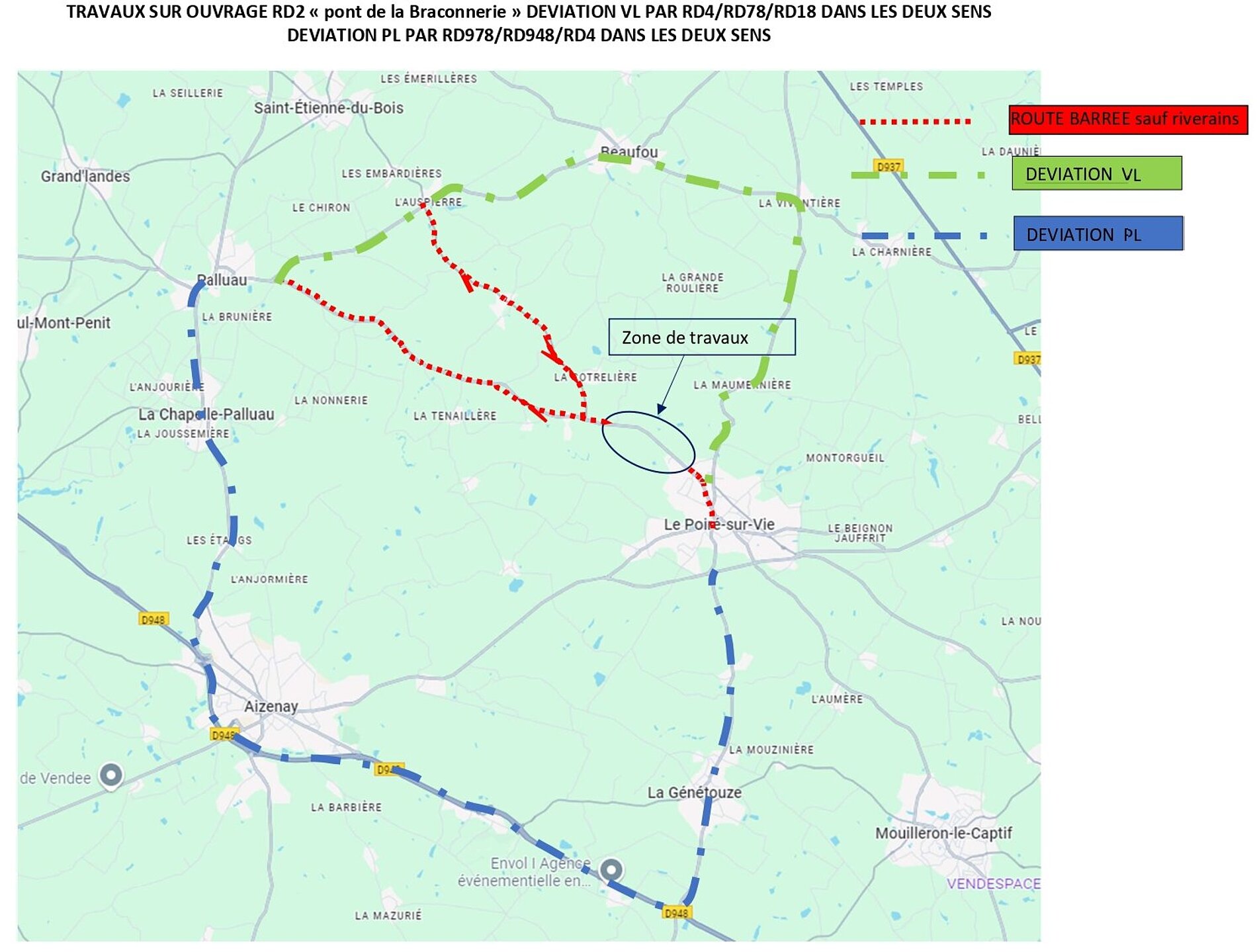 Déviation suite à la fermeture du pont de la Braconnerie